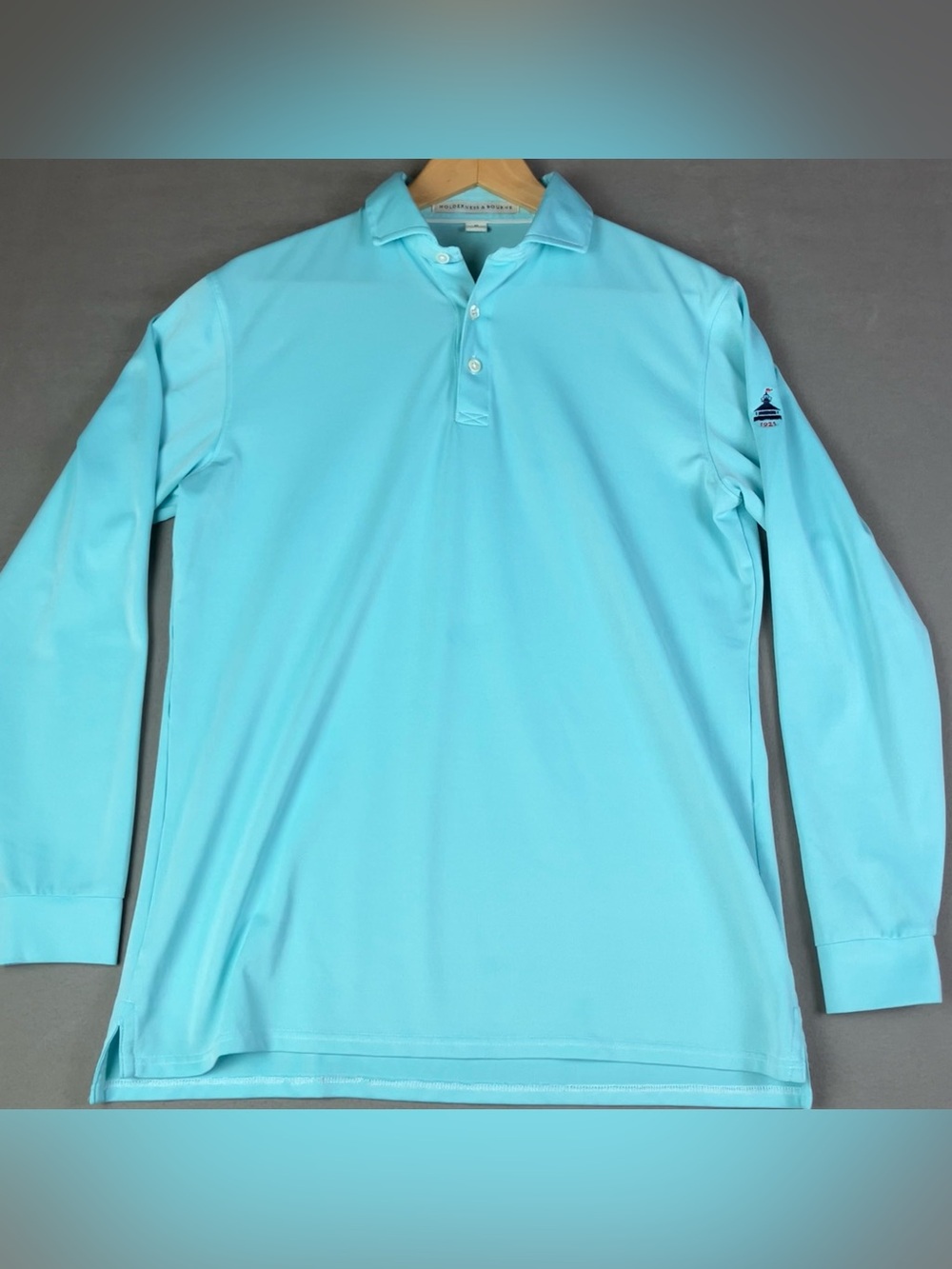 Holderness & Bourne Men’s Size M Long Sleeve Polo Shirt Light Teal Blue Club. In